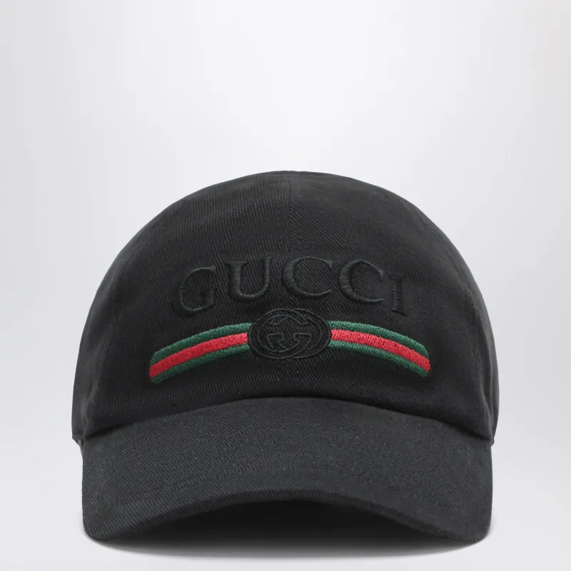 Black Cotton Baseball Cap With Embroidered Logo made by Gucci