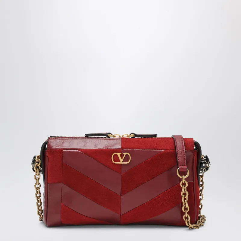 Small Panthea Shoulder Bag In Suede And Nappa Leather With Chevron Pattern made by Valentino Garavani