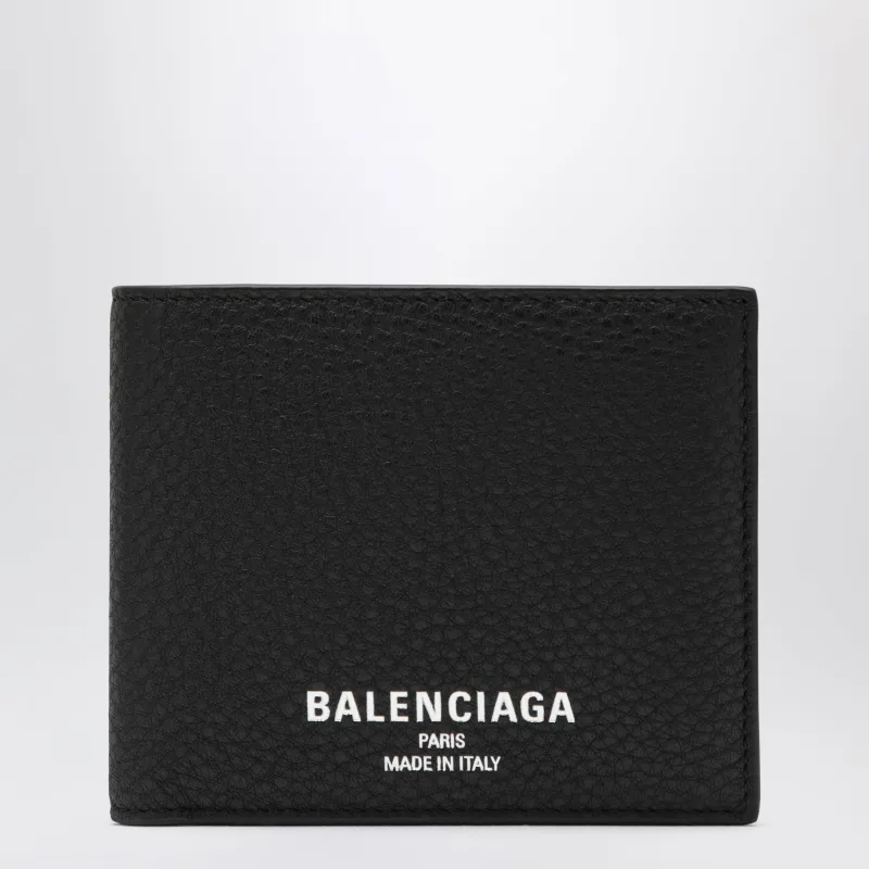 Black Grained Leather Card Holder With Logo made by Balenciaga