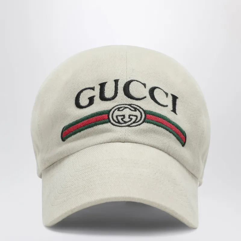 Beige Cotton Baseball Cap With Embroidered Logo made by Gucci