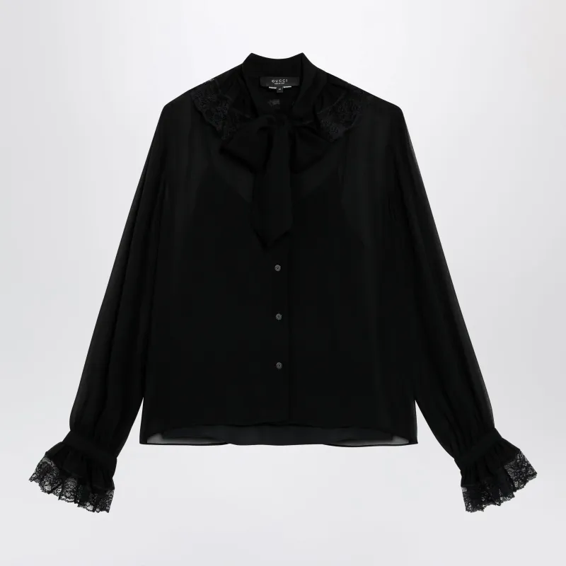 Black Lightweight Silk Georgette Shirt With Lace made by Gucci