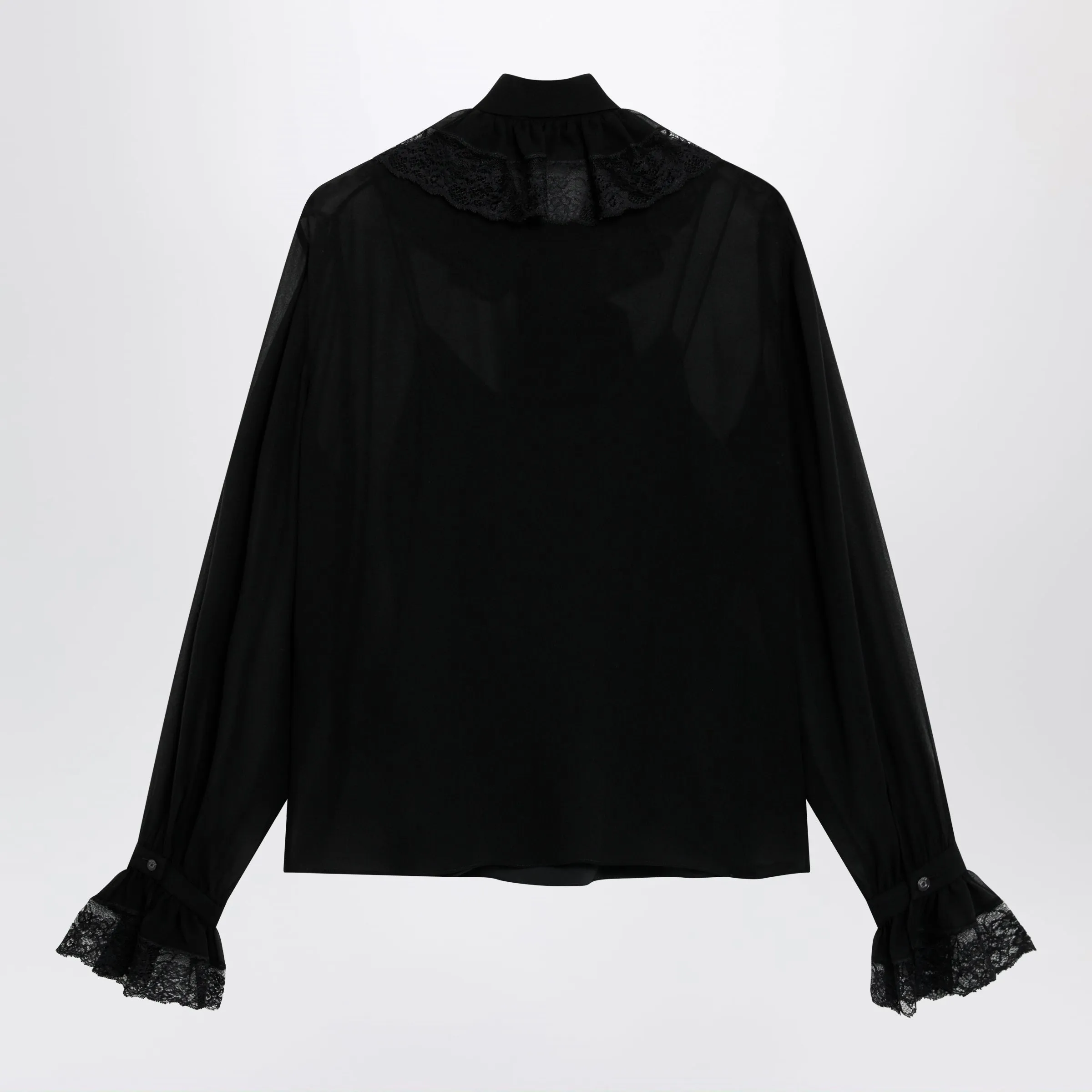 Black Lightweight Silk Georgette Shirt With Lace sold by Wanan Luxury product image thumbnail 2