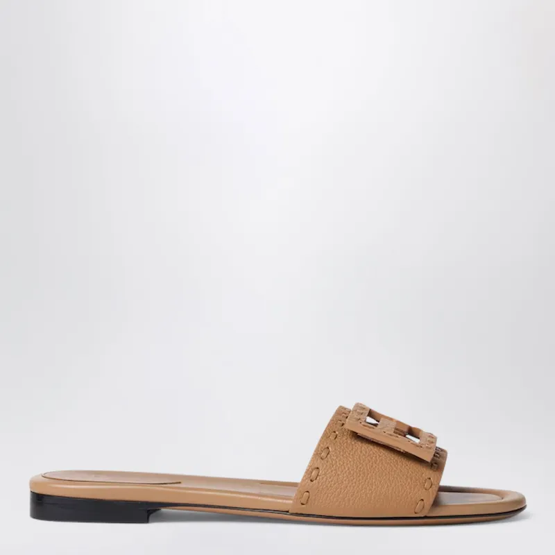 Camel Leather Baguette Slides made by Fendi