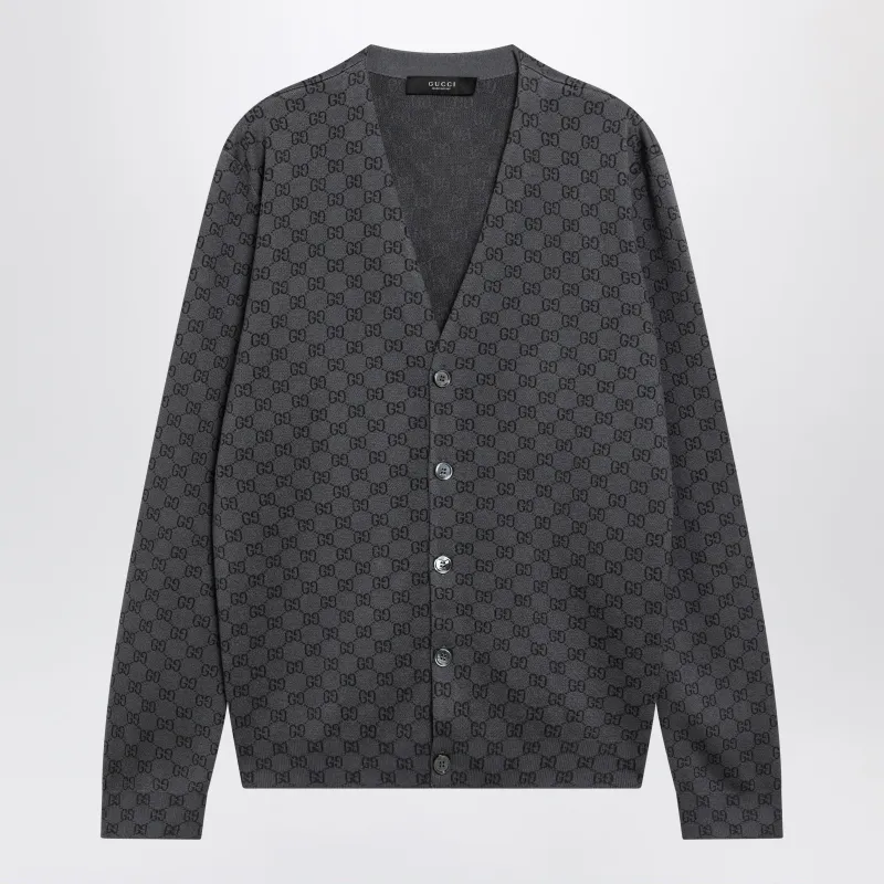 Grey Wool And Silk Cardigan With Gg Motif made by Gucci
