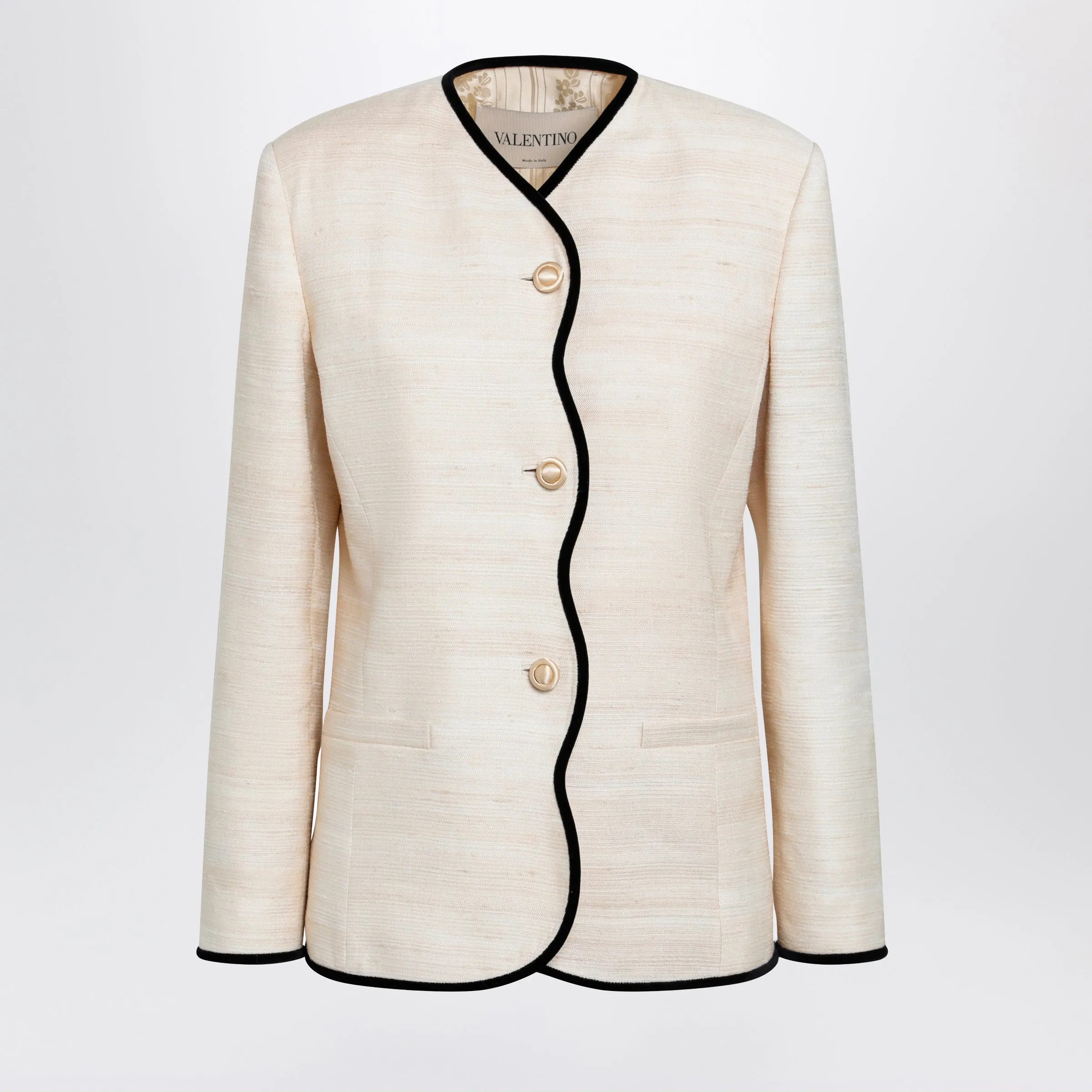 Milk-Honey Coloured Silk And Linen Jacket sold by Wanan Luxury