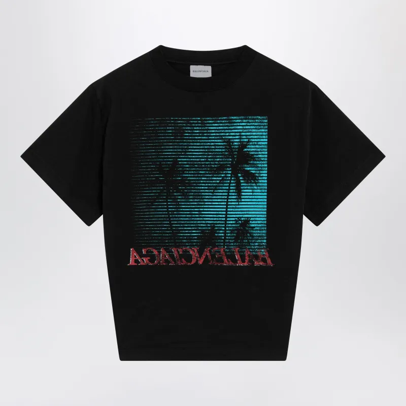 Black Cropped T-Shirt With Logo Print made by Balenciaga