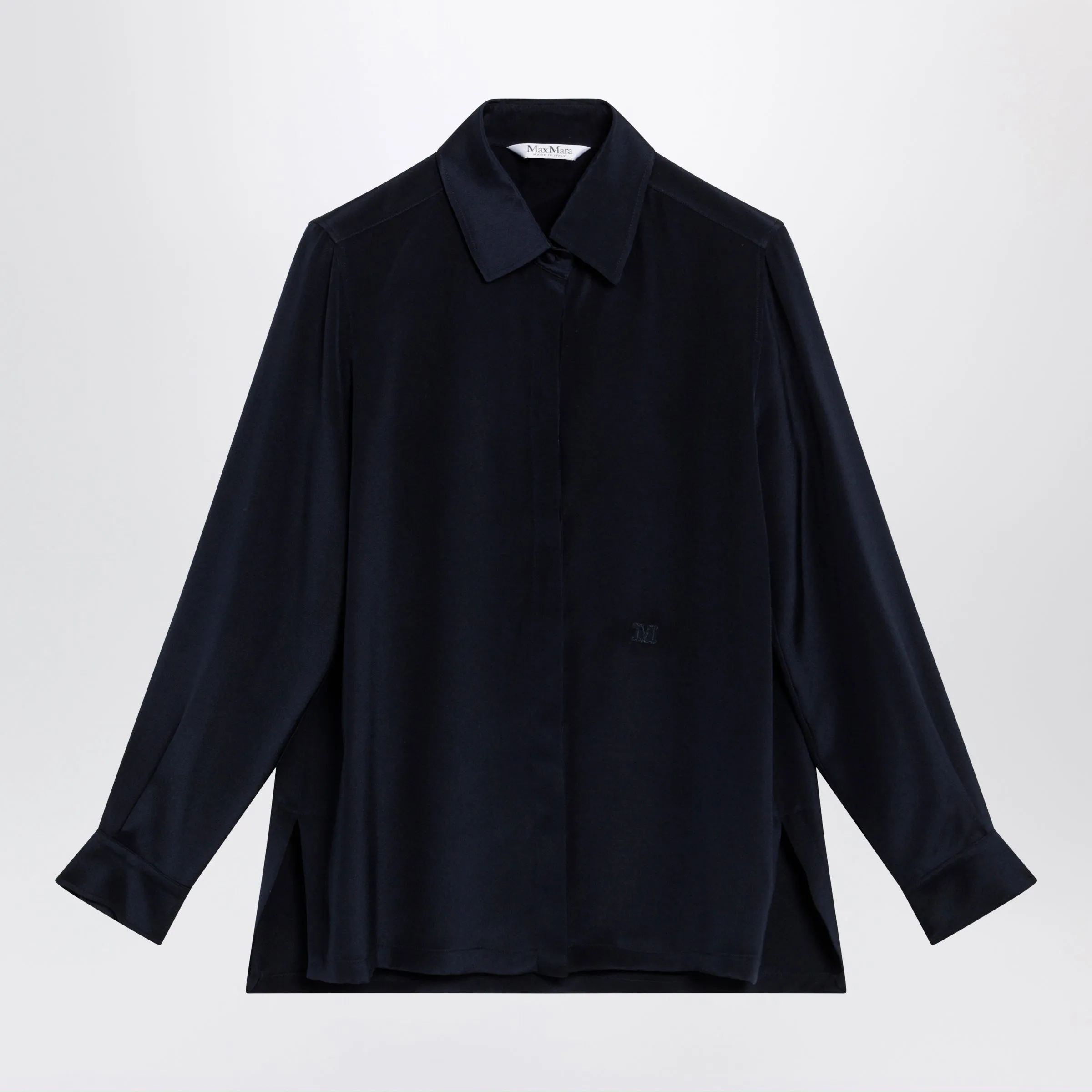 Navy Blue Silk Shirt sold by Wanan Luxury