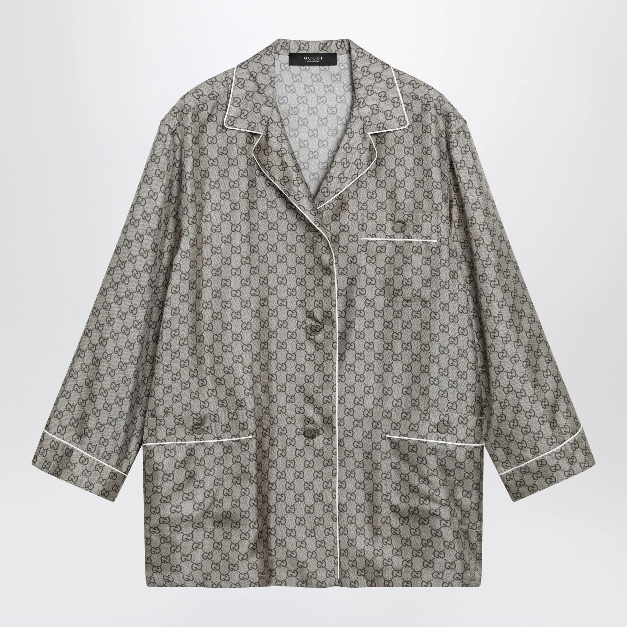 Silk Twill Shirt With Gg Print In Beige sold by Wanan Luxury