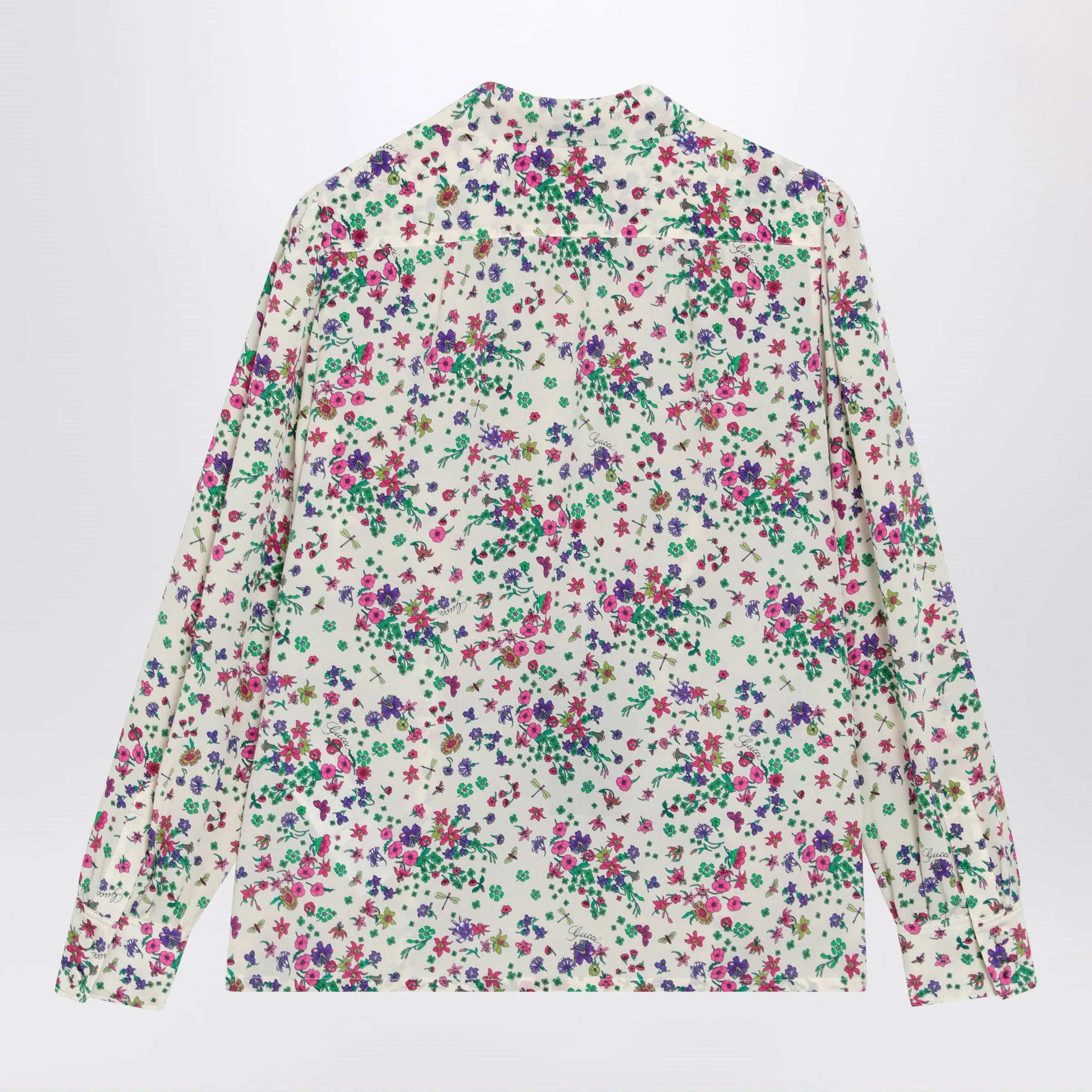 Printed Silk Shirt With Bow In Ivory/Pink sold by Wanan Luxury product image thumbnail 2