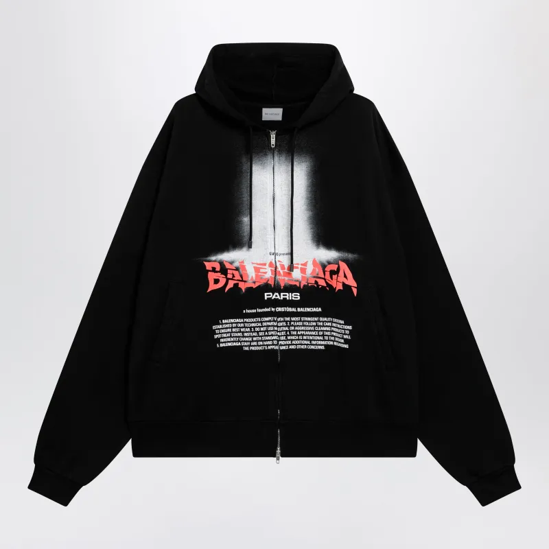 Oversized Zip Hoodie In Black Cotton made by Balenciaga