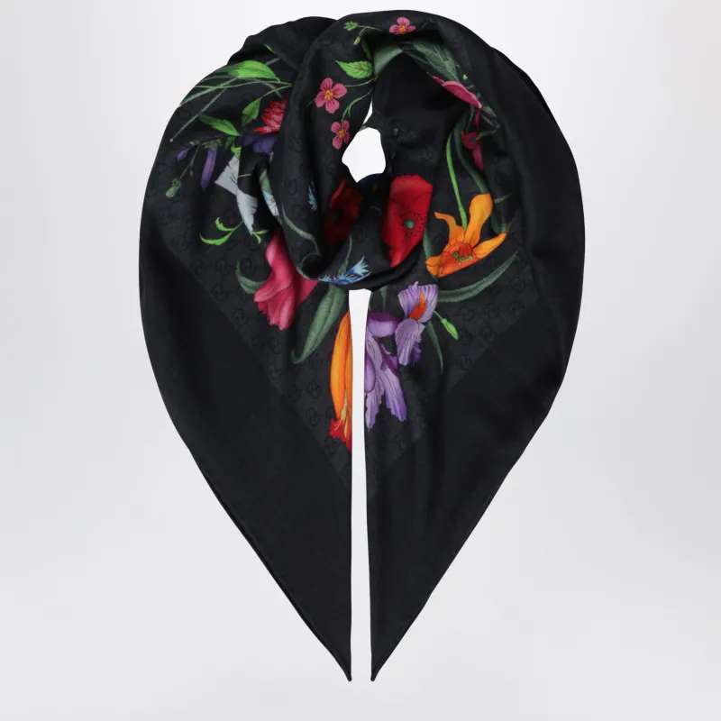 Wool And Silk Scarf With Floral Print made by Gucci