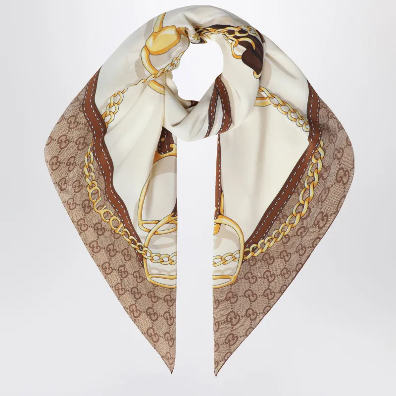 Printed Silk Crêpe Carré In Ivory/Light Brown made by Gucci