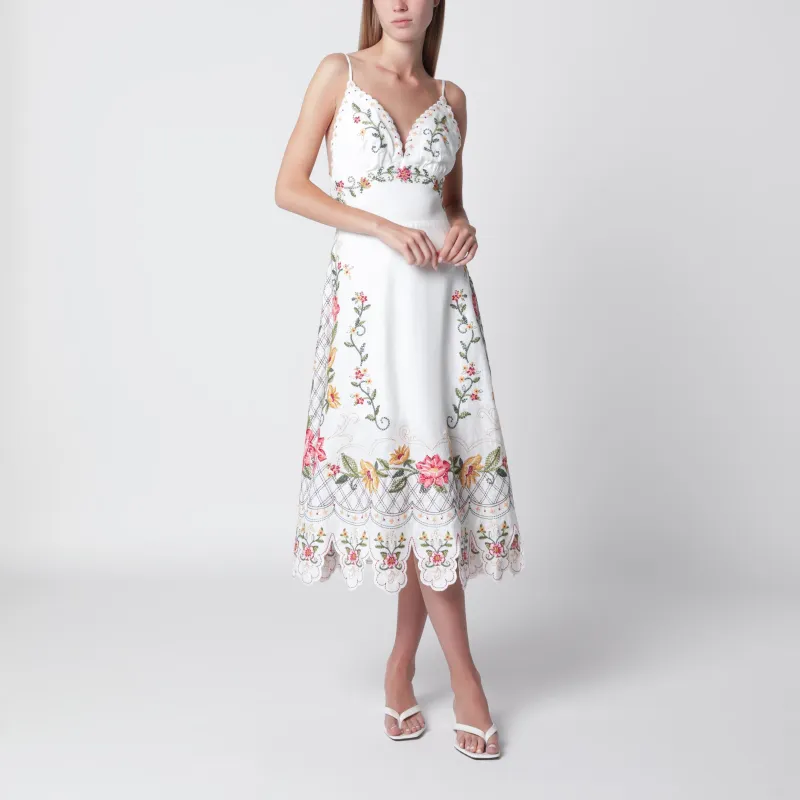 Ivory Midi Dress With Floral Embroidery made by FARM Rio