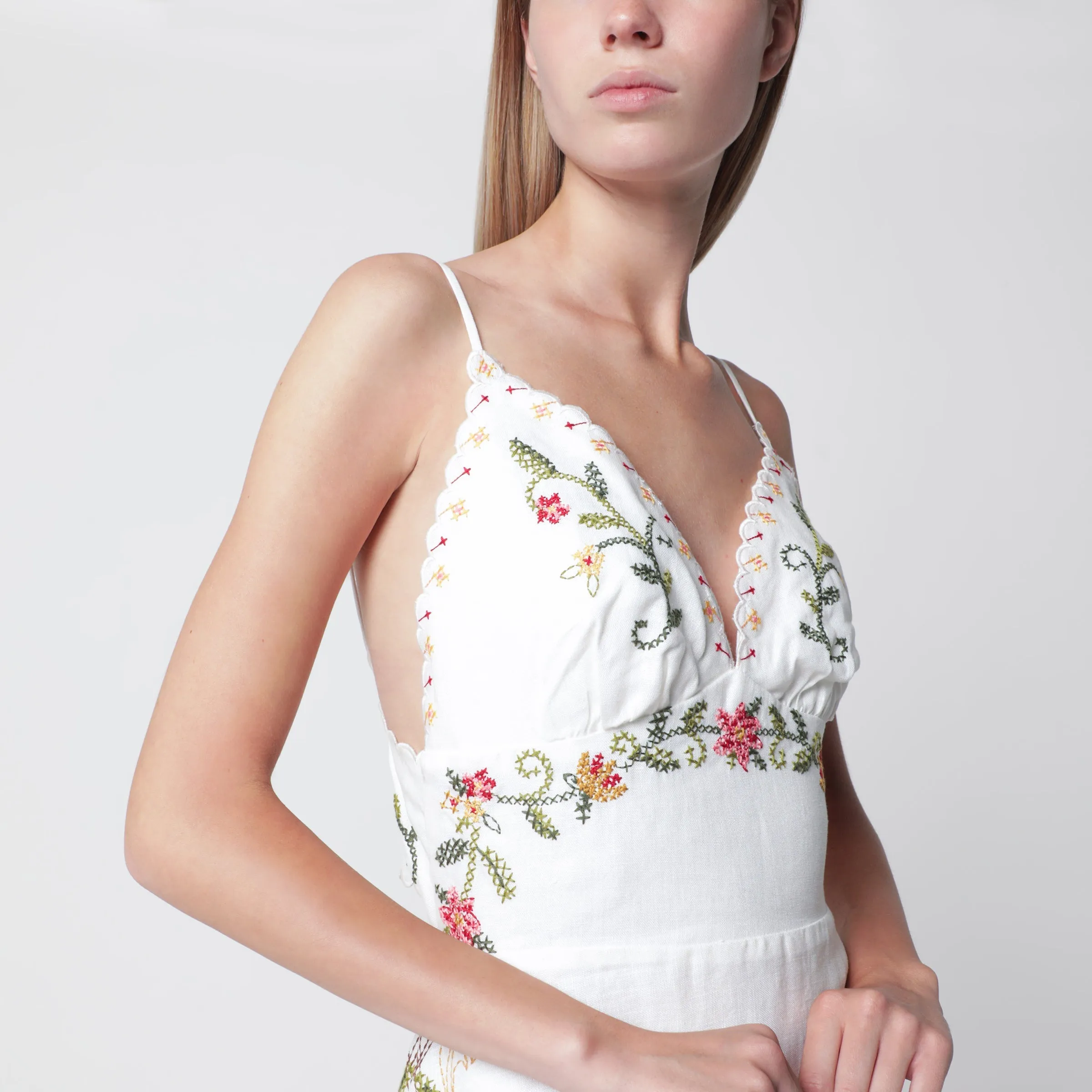 Ivory Midi Dress With Floral Embroidery sold by Wanan Luxury product image thumbnail 2