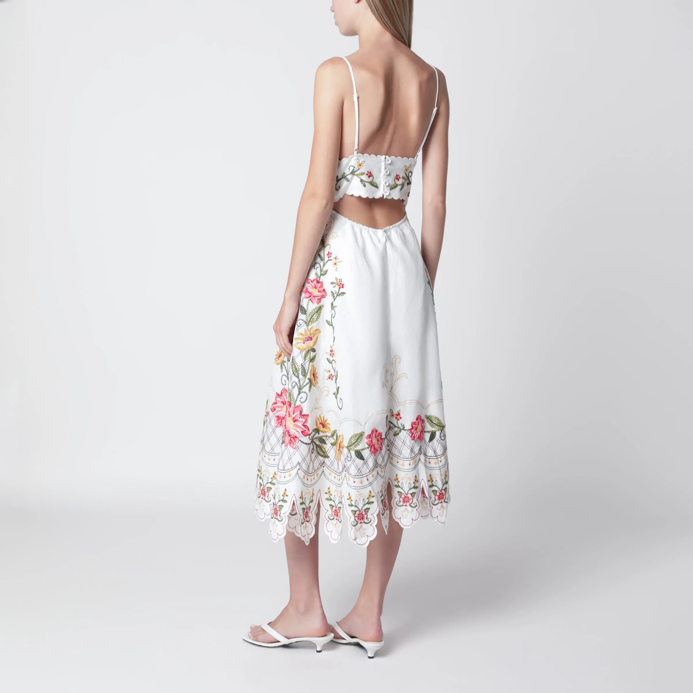 Ivory Midi Dress With Floral Embroidery sold by Wanan Luxury product image thumbnail 3