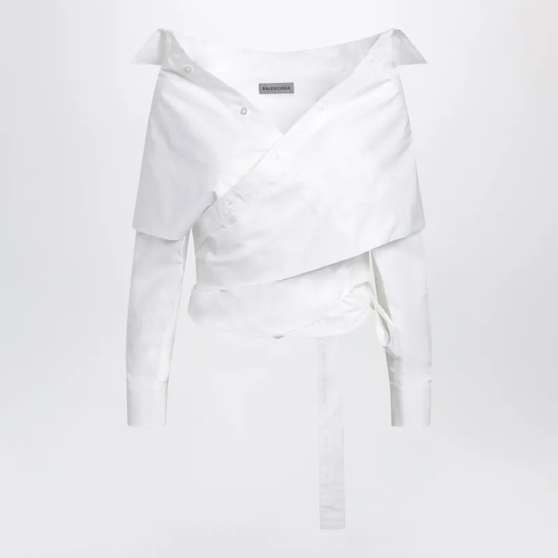 White Wrap Shirt With Off-Shoulder Design made by Balenciaga