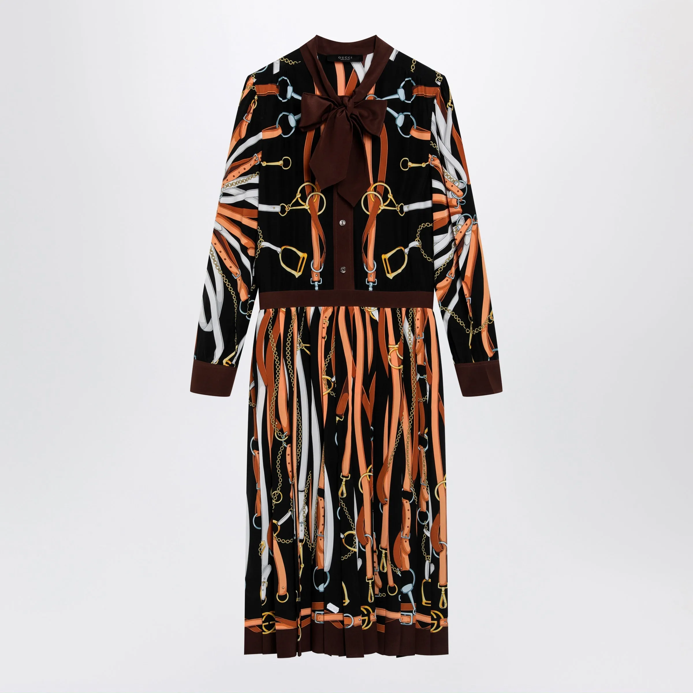Black/Brown Silk Shirt Dress With Equestrian Print sold by Wanan Luxury