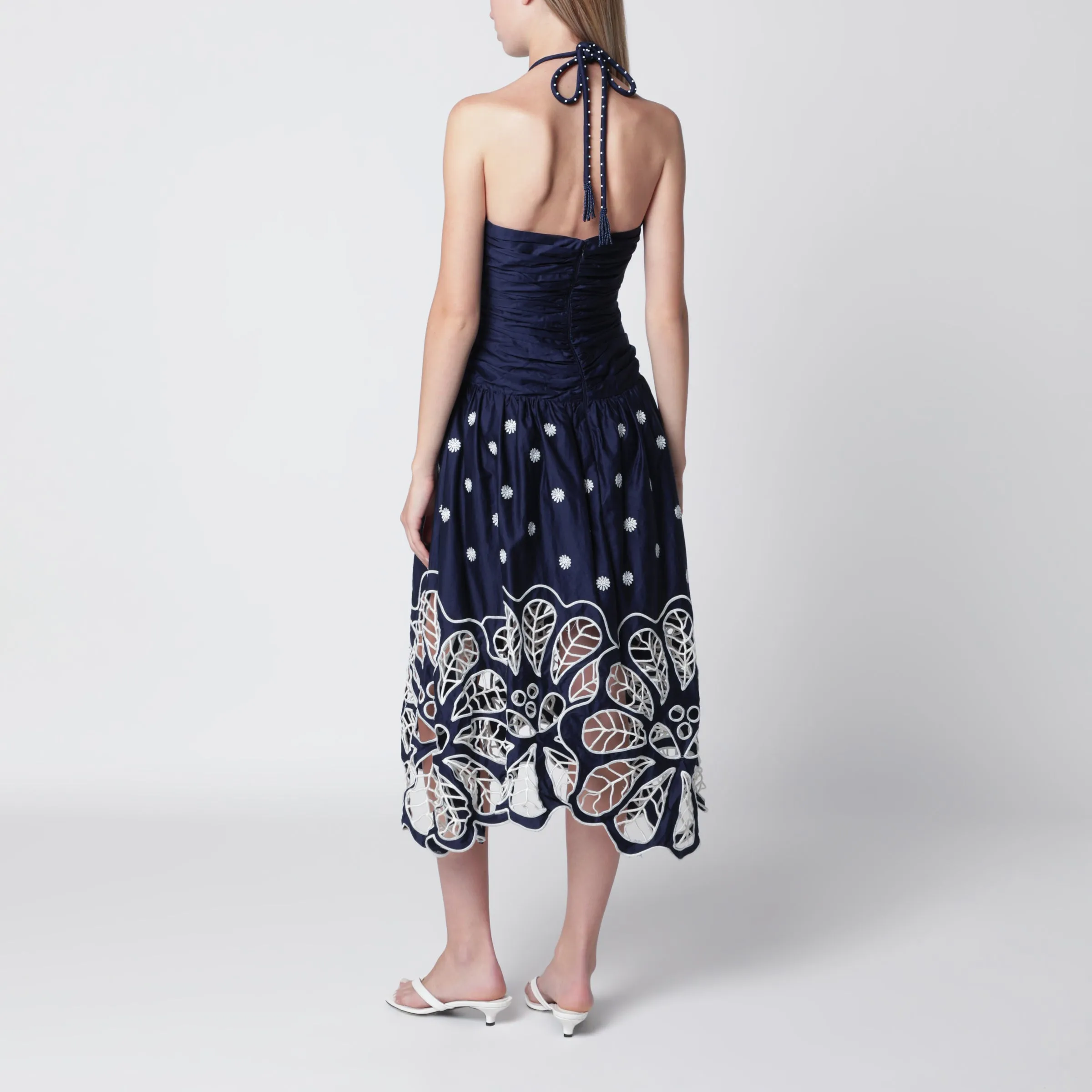 Navy Blue Richelieu Midi Dress With Embroidery sold by Wanan Luxury product image thumbnail 3