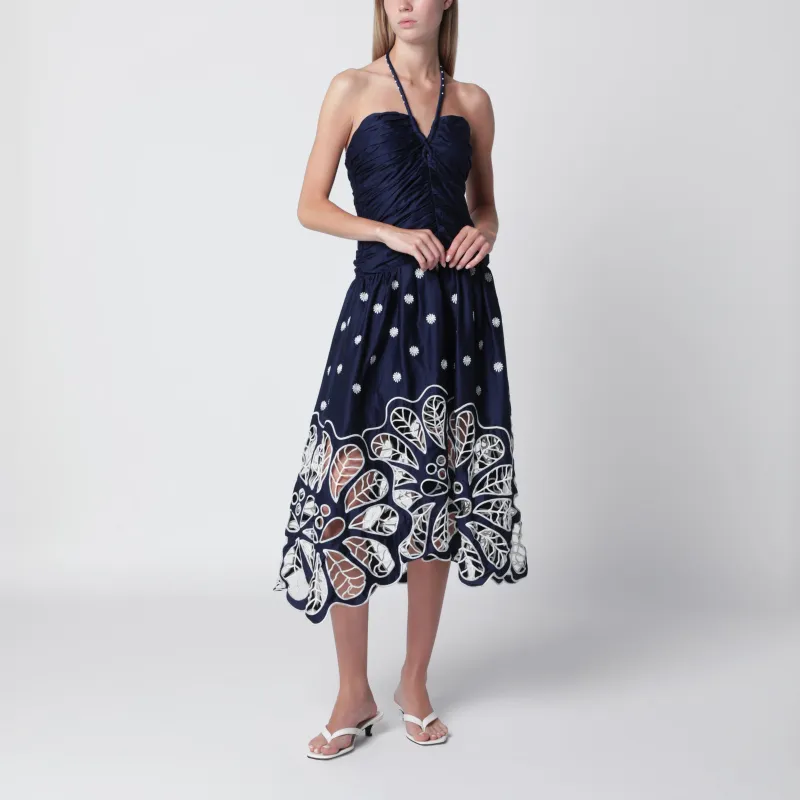 Navy Blue Richelieu Midi Dress With Embroidery made by FARM Rio