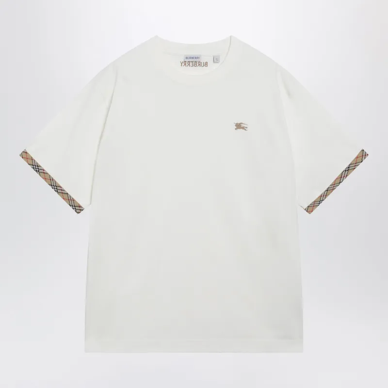 Cotton Jersey T-Shirt With Check Trim In Chalk made by Burberry