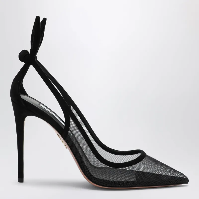Black Bow Tie Pumps In Mesh And Suede made by Aquazzura