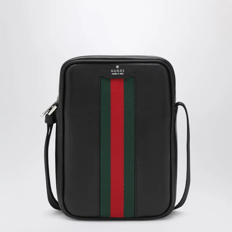 Black Leather Bag With Web Detail made by Gucci