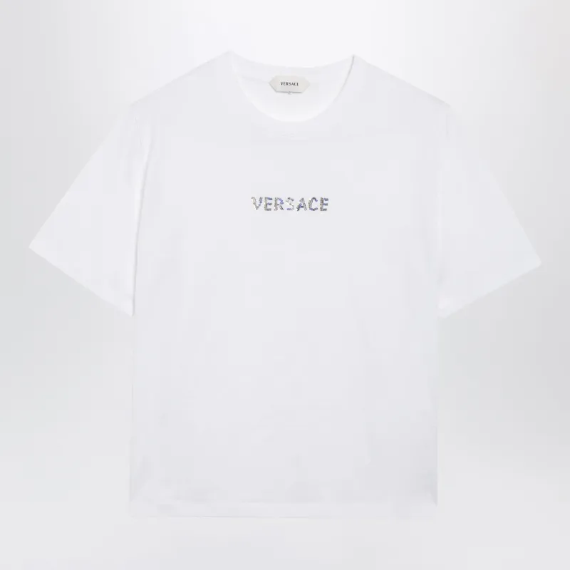 Slim Cotton Jersey T-Shirt With Embroidered Logo, White made by Versace