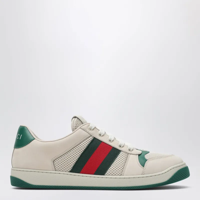 Screener Sneakers In White/Green Mesh And Leather made by Gucci