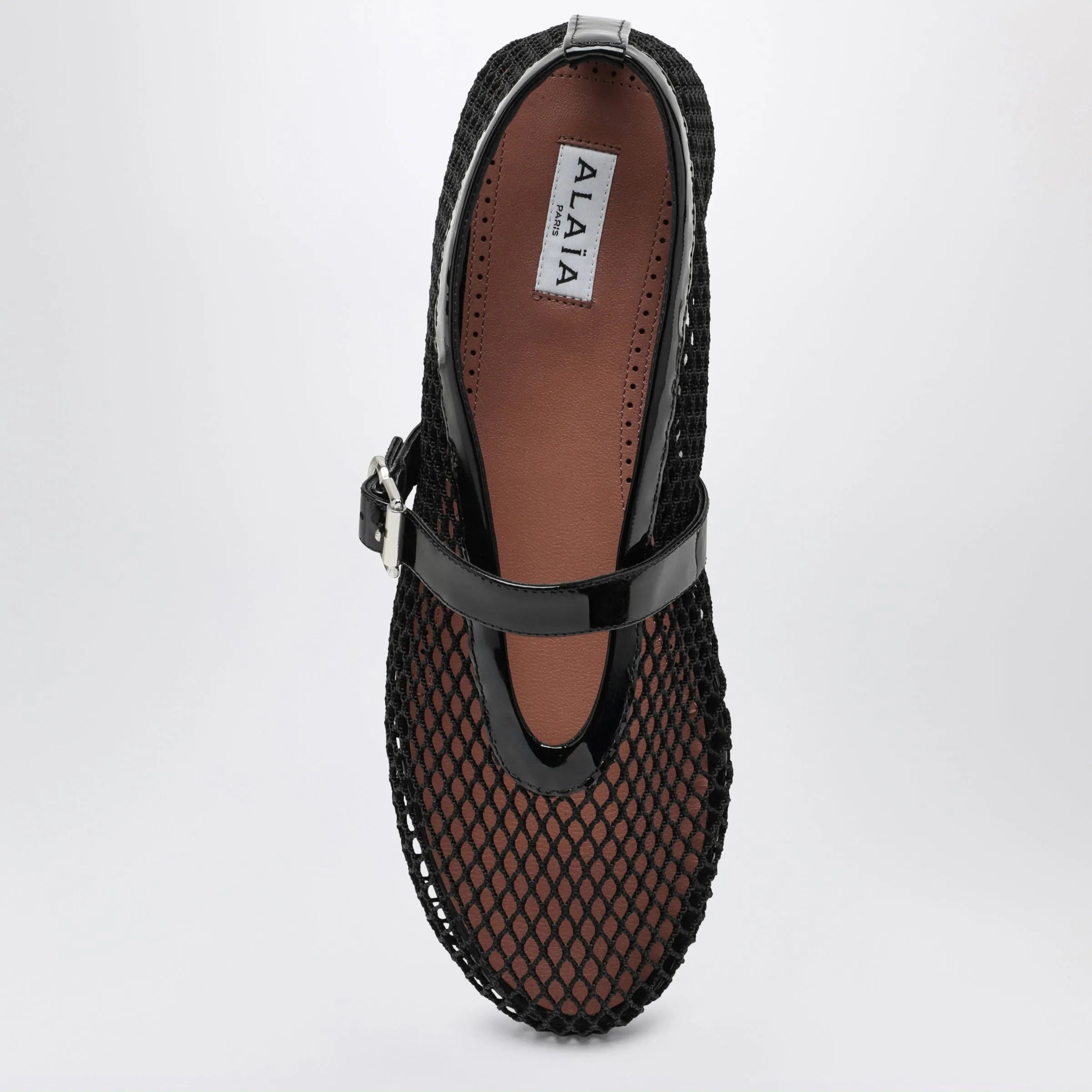 Flat Mesh Ballerina Flats In Patent Leather, Black sold by Wanan Luxury product image thumbnail 3