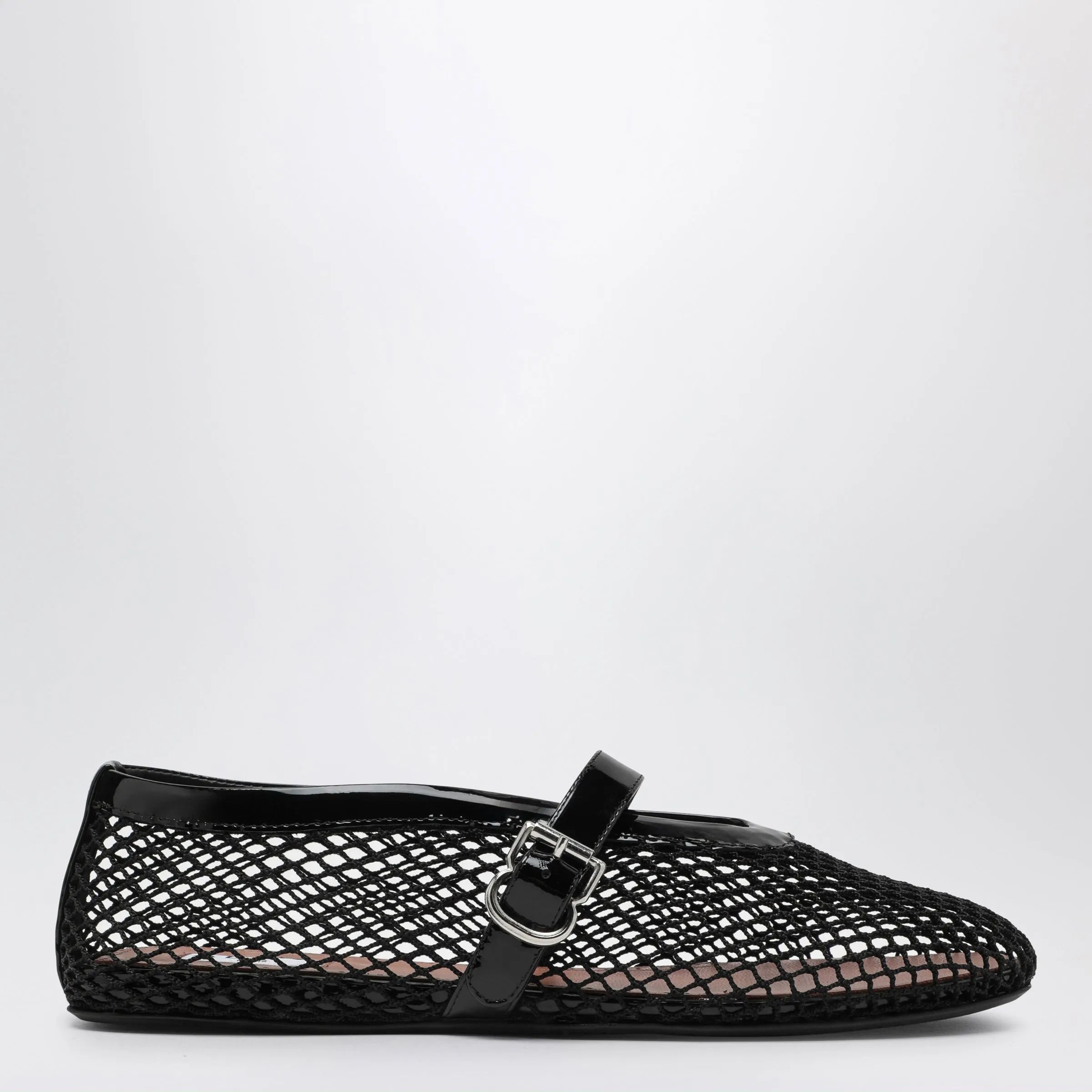 Flat Mesh Ballerina Flats In Patent Leather, Black sold by Wanan Luxury