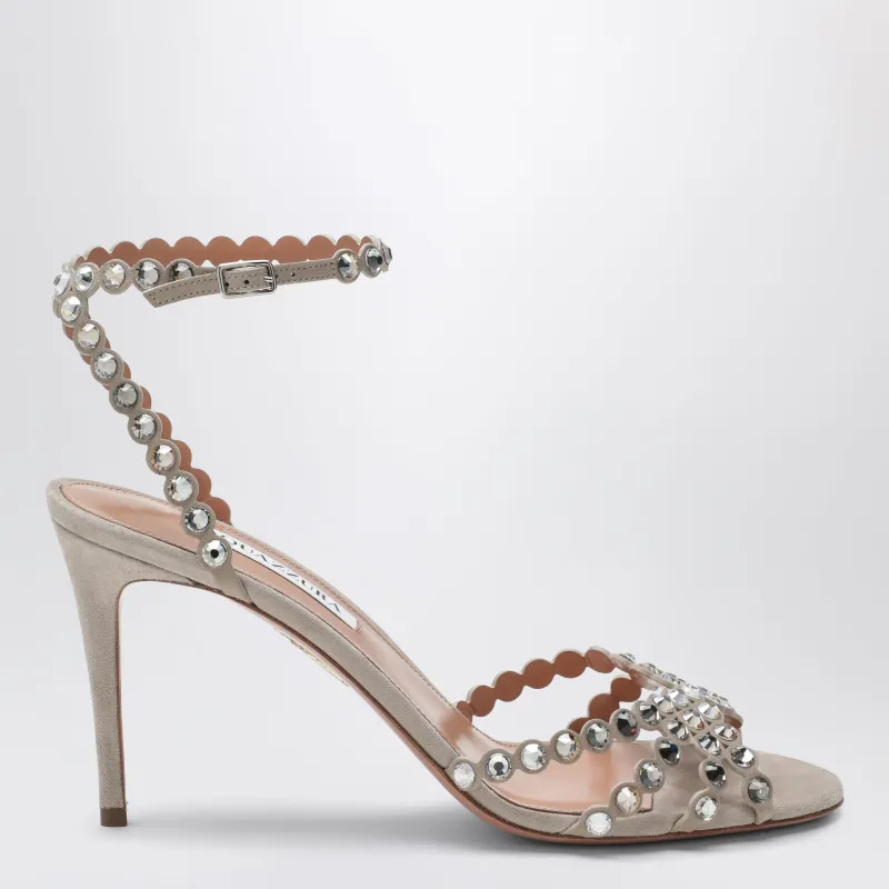 Tequila Crystal-Embellished Suede Sandals made by Aquazzura