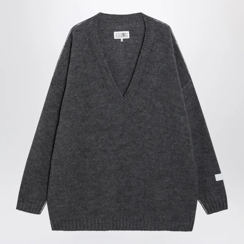 Grey Mélange Oversized V-Neck Knit Sweater made by Maison Margiela