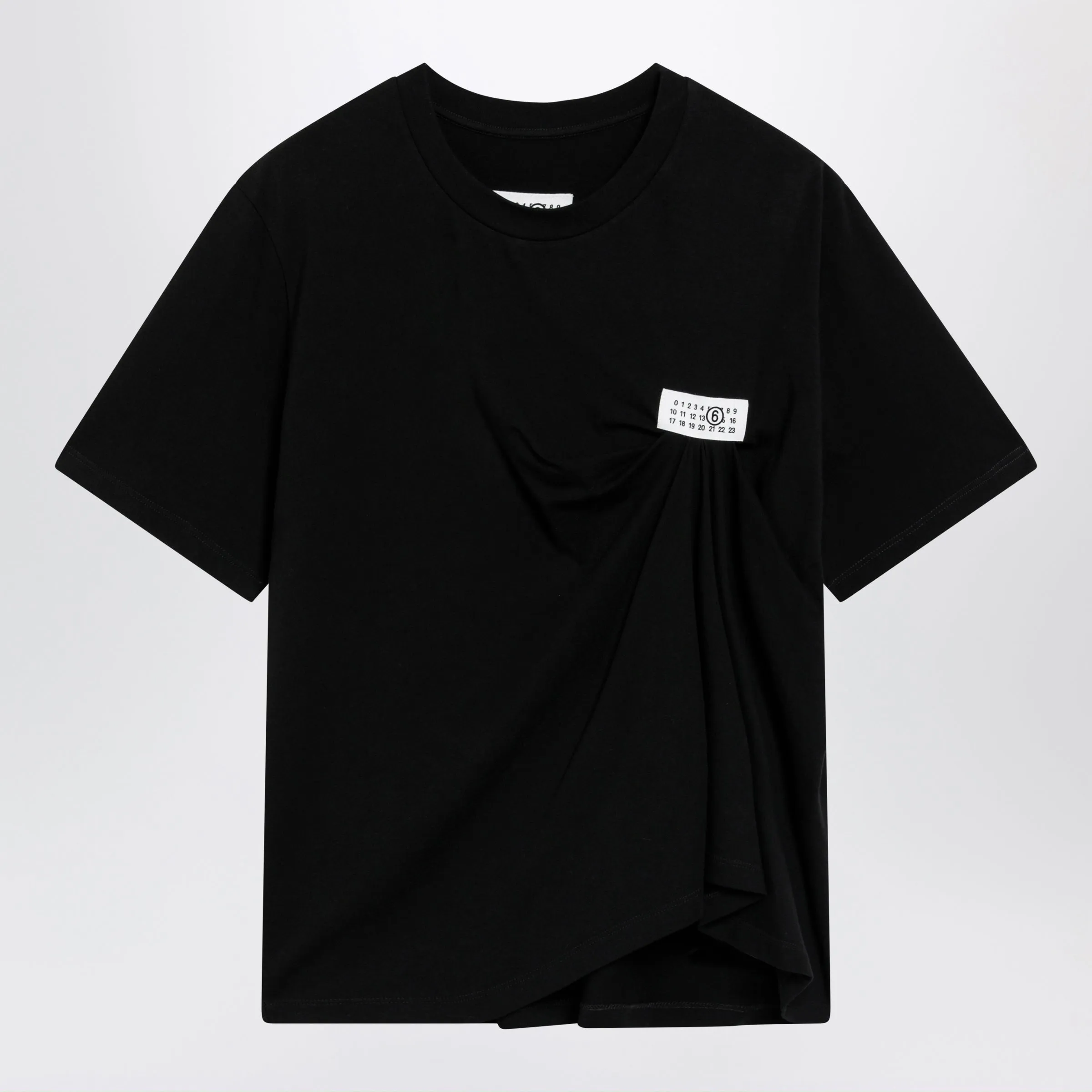 Black Draped T-Shirt With Logo Patch sold by Wanan Luxury