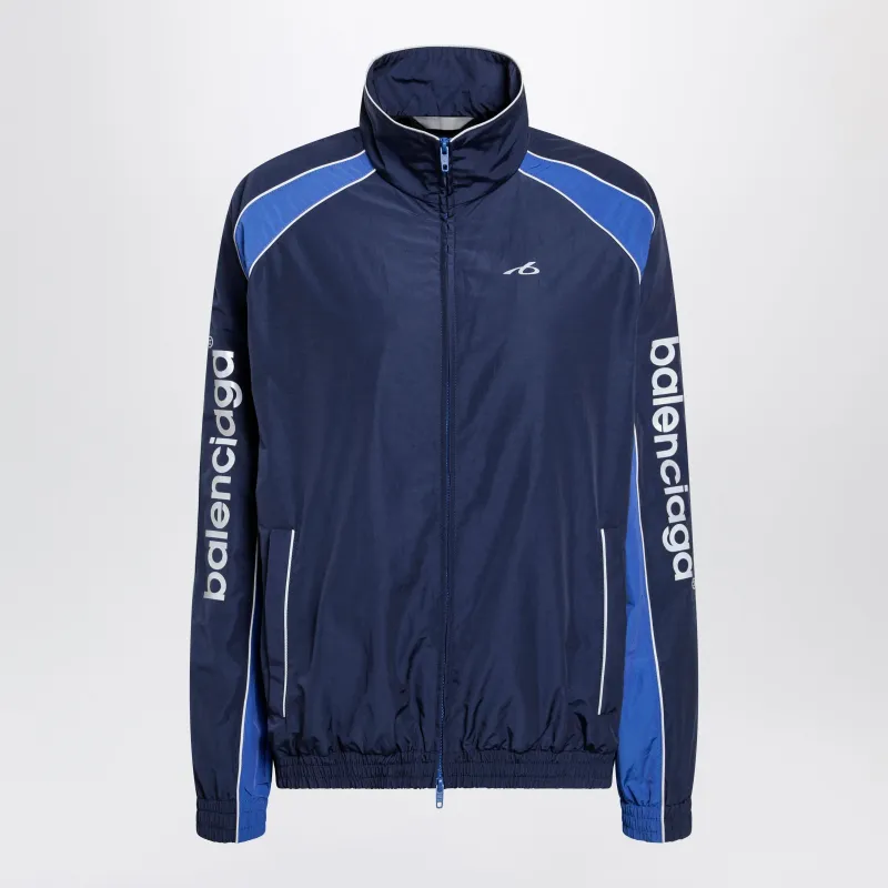 Navy Blue Techwear Zip-Up Jacket In Cotton Blend made by Balenciaga