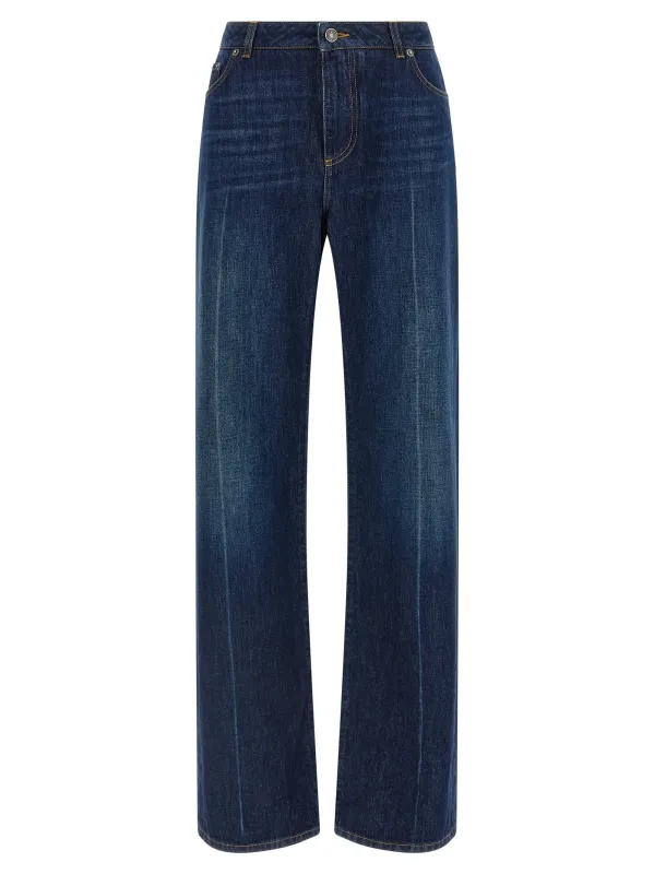 Stretched Pleated Trompe L'Oeil Jeans Blue made by Dolce & Gabanna