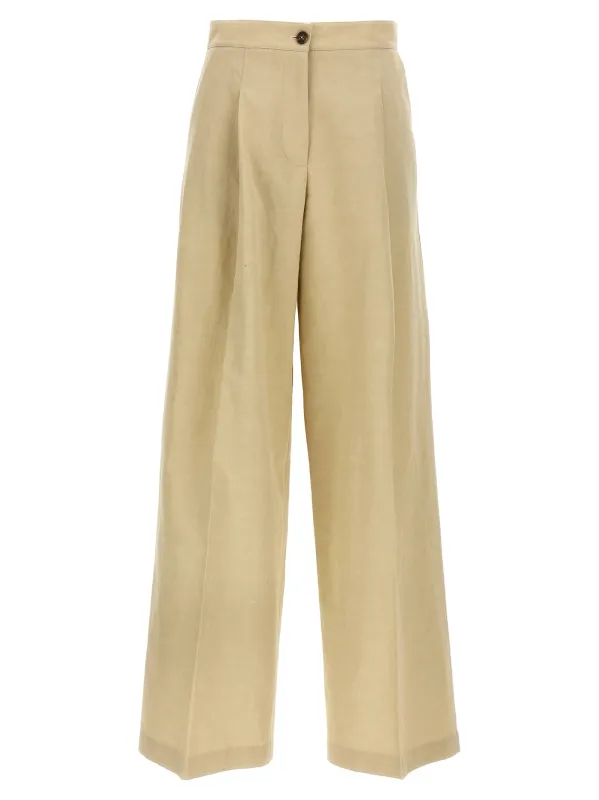 Linen Trousers Pants Beige made by Yves Salomon