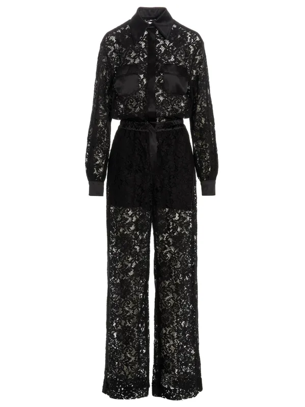 Cord Lace One-Length Bodysuit Jewelry Black made by Dolce & Gabanna