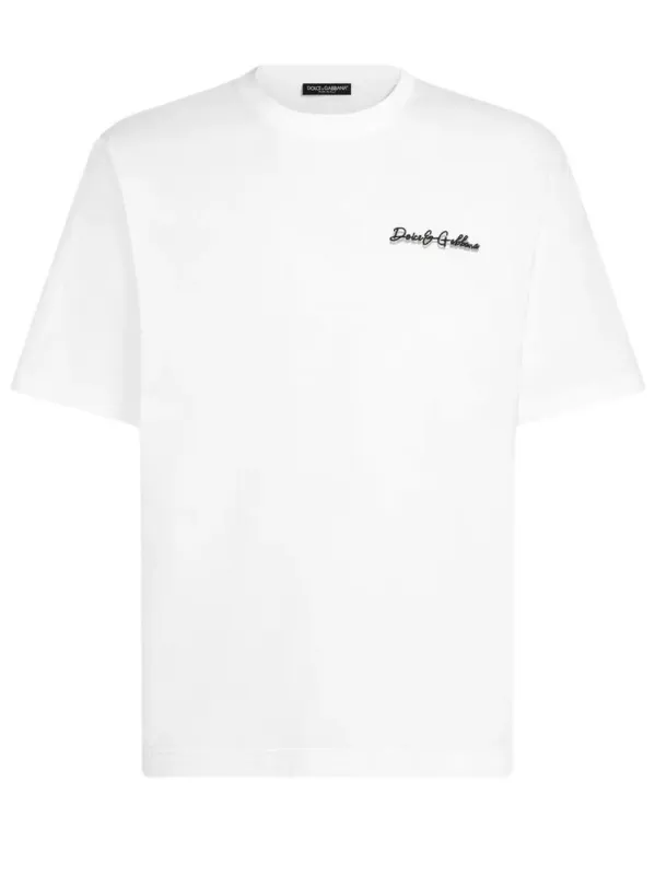 Cotton T-Shirt With Logo Embroidery made by Dolce & Gabanna