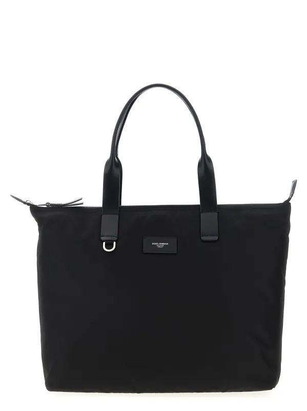 Media Logo Patch Shopping Bag Tote Bag Black made by Dolce & Gabanna