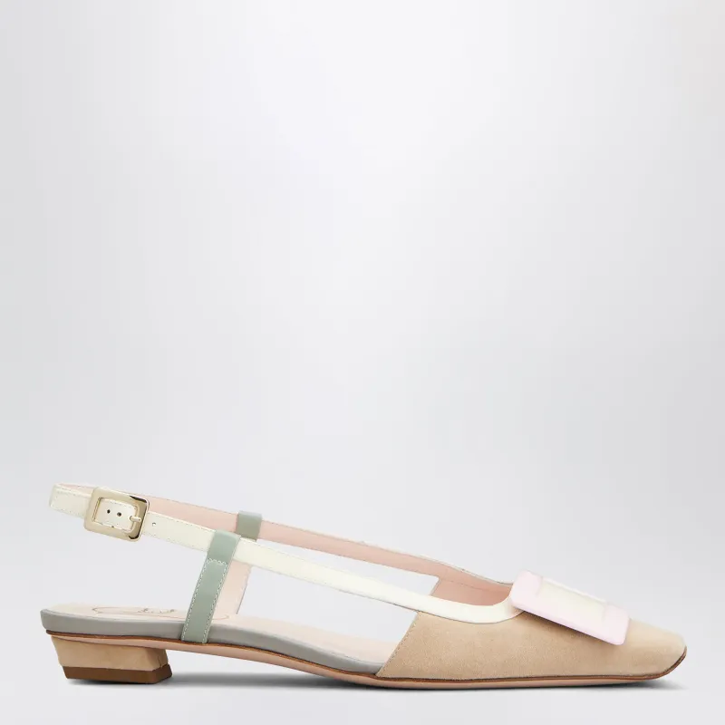 Belle Vivier Slingback Ballet Flats In Beige/Cream/Purple Suede made by Roger Vivier