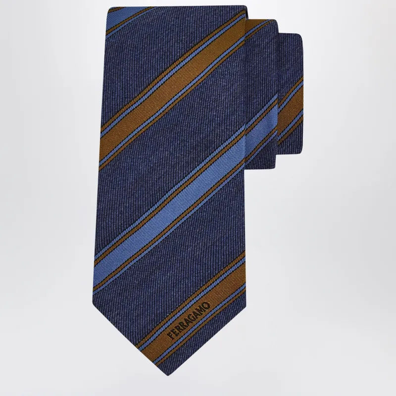 Medium Blue Regimental Jacquard Tie made by Salvatore Ferragamo