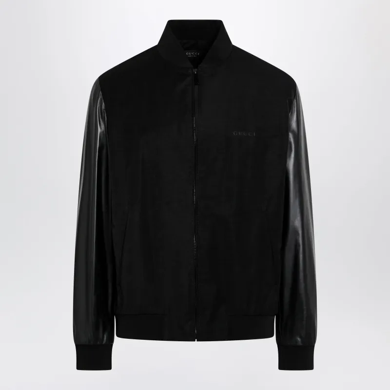 Fabric Bomber With Nappa Leather Sleeves, Black made by Gucci