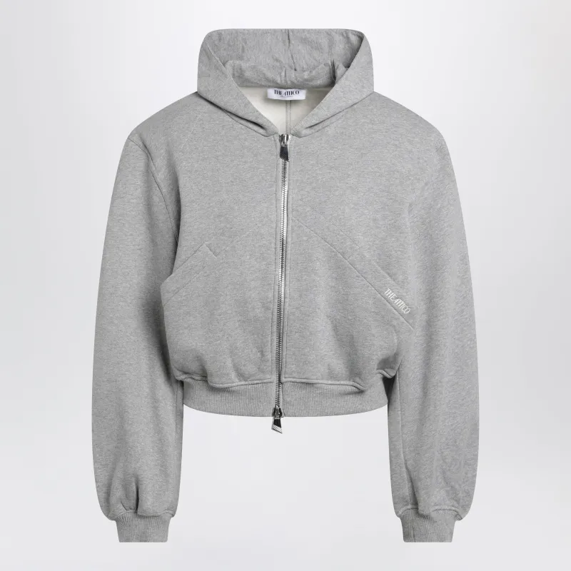 Boxy Zip-Up Hoodie In Melange Grey Cotton made by The Attico