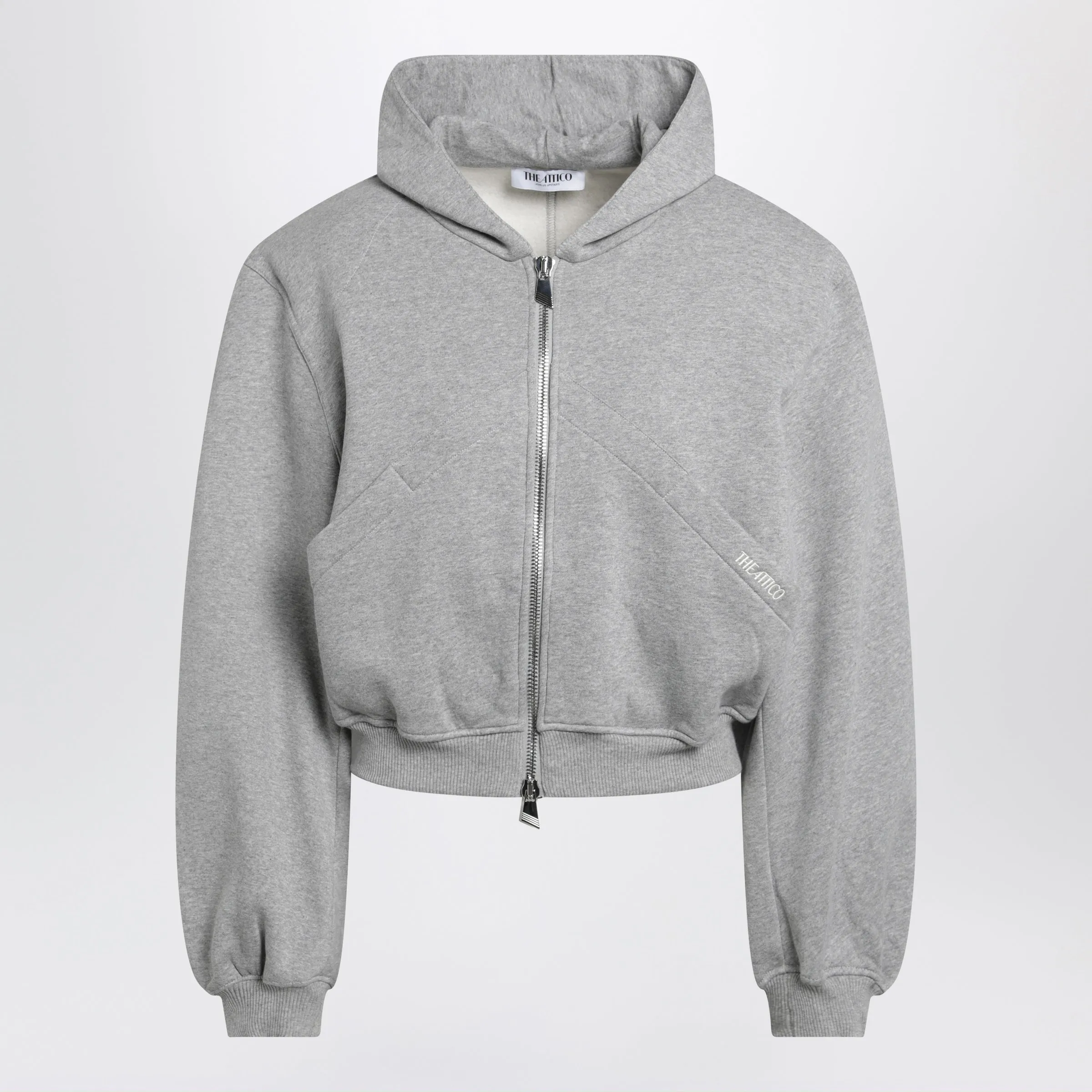 Boxy Zip-Up Hoodie In Melange Grey Cotton sold by Wanan Luxury