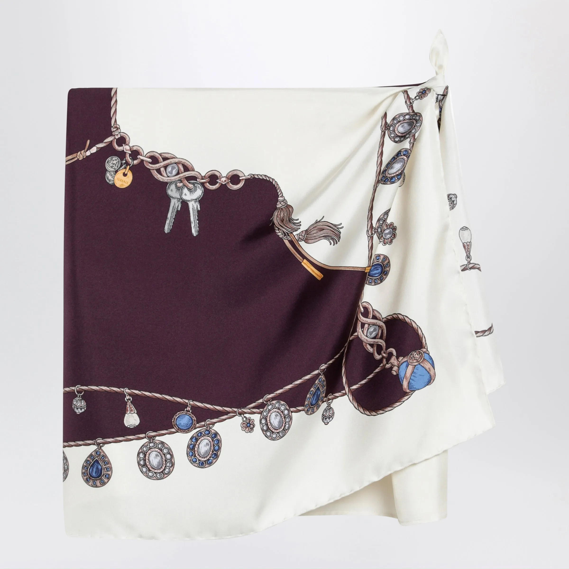 Stolen Jewels Printed Silk Twill Mini Skirt In Burgundy sold by Wanan Luxury product image thumbnail 2