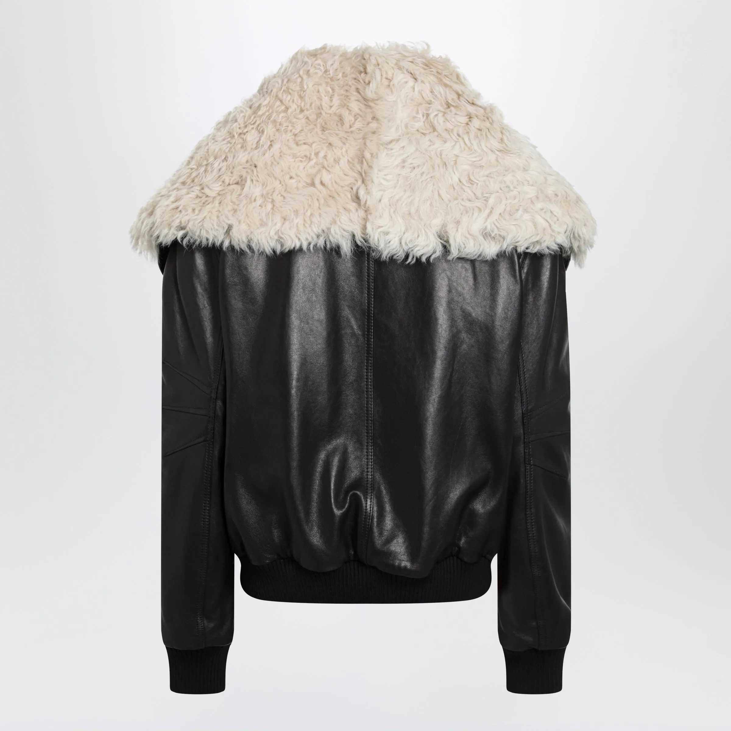 Black Leather Bomber Jacket With Shearling Collar sold by Wanan Luxury product image thumbnail 2