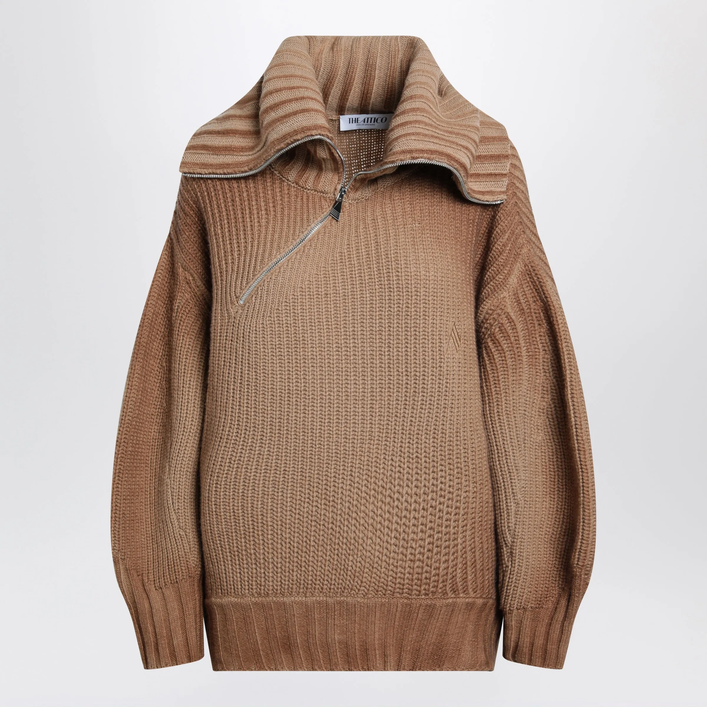 Camel Wool And Cashmere Sweater With Asymmetric Zip sold by Wanan Luxury