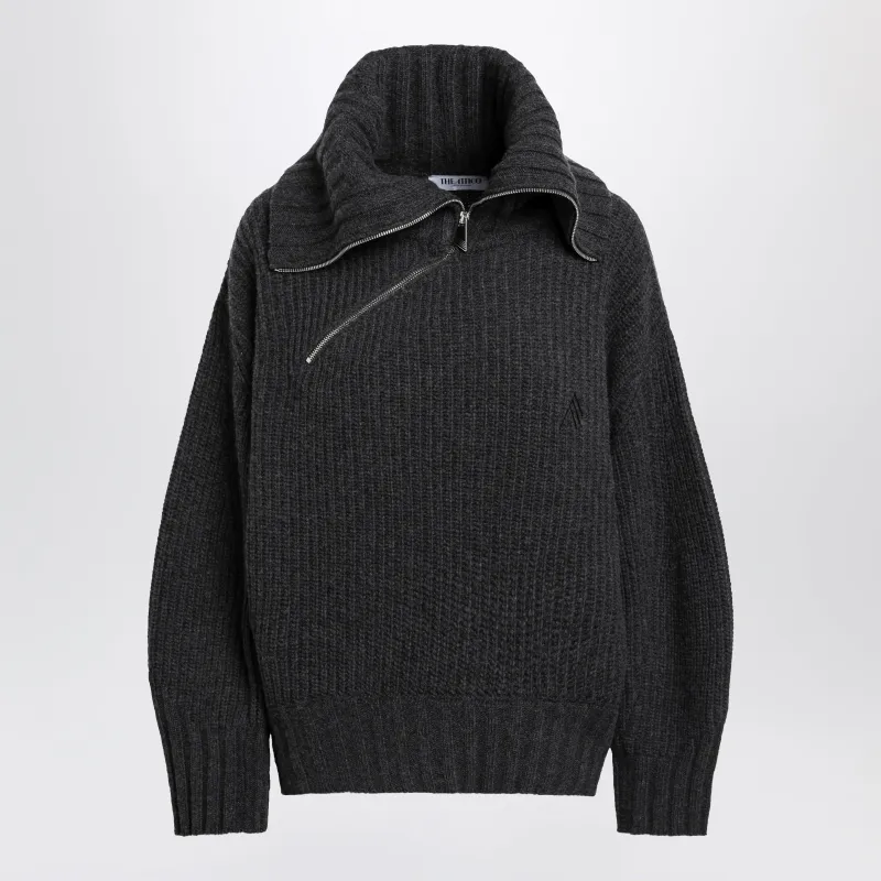 Dark Grey Wool And Cashmere Sweater With Zip made by The Attico