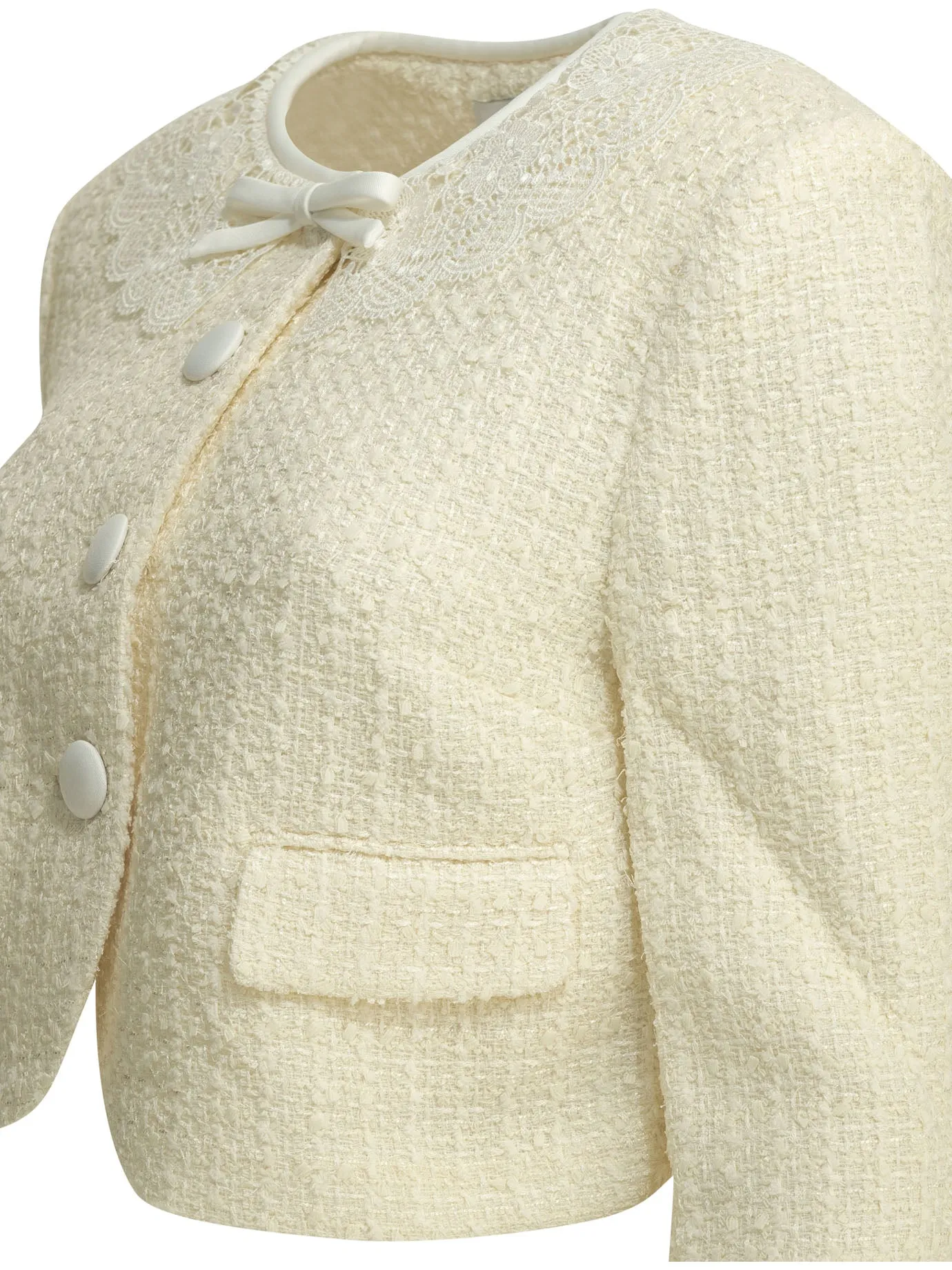 Bouclé Blazer With Lace Details Jackets And Coats White sold by Wanan Luxury product image thumbnail 4