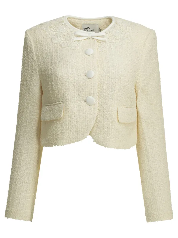 Bouclé Blazer With Lace Details Jackets And Coats White made by Self-Portrait